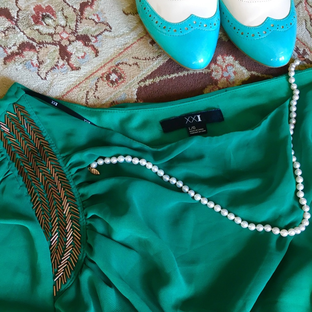 Forever 21 Green off-the-shoulder dress (L) - Picture 3 of 4